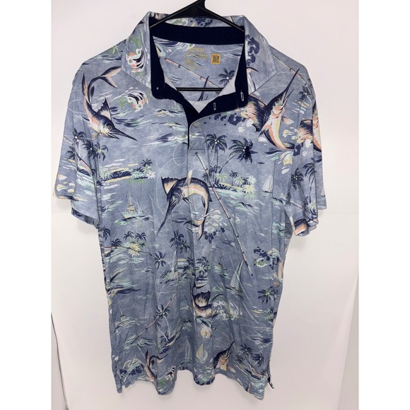 Polo Ralph Lauren Performance Fishing Marlin Palm Print Golf Polo Shirt‎ Men's - Picture 2 of 6